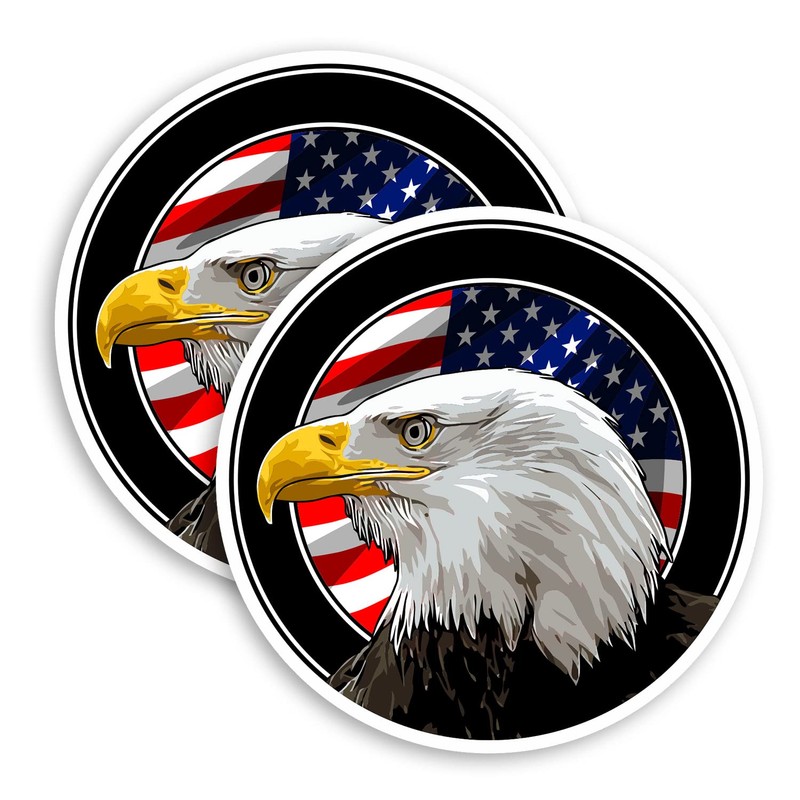 2 x 10cm American Bald Eagle Vinyl Stickers - USA