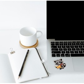 Set of 4 - Cute Reading Raccoon Cartoon Sticker, Decorative Animal Decal,SUV, Van, Window, Bumper, Wall, Laptop, Tablet, Cup,Tumbler Or Any Smooth Surface