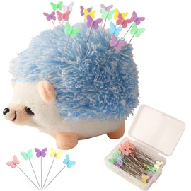 CICILIAYA Hedgehog Shape Pin Cushion, Cute Pincushions Sewing Kit Accessories Supplies Needle Cushions Holder with 100Pcs Colored Ball Heads Straight Fabric Pins for DIY Crafts (Blue)