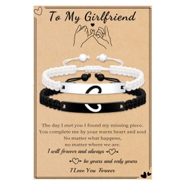 Gift for Girlfriend Matching Couple Bracelets Long Distance Relationship Gifts Braided Bracelets with Heart Adjustable Couple Romantic Gifts for Her Promise Gift Anniversary Jewelry