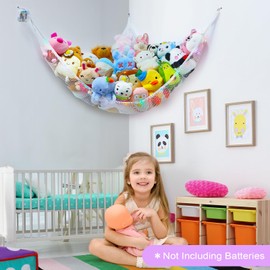 MHJY Toy Hammock Stuffed Animals Toy Storage Net with LED Light Large Corner Hanging Soft Cuddly Plush Mesh Organizer with Remote Control 8 Kinds of Llight Mode for Kids Nursery Bedroom
