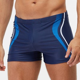 ZWRJDOMUM Men's Swim Trunks Quick Dry Beach Boxer Briefs Swimwear Board Shorts (US L (Fits Waist 34.5" - 36",Tag XXL), D-Blue Strips, l)