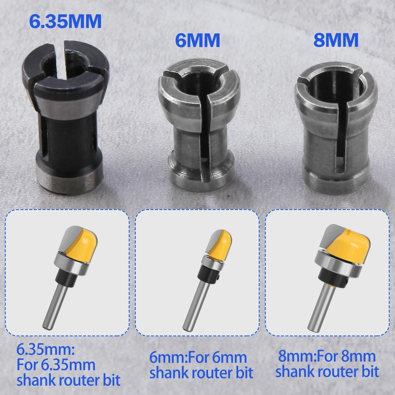 LEONTOOL 3 Pcs Die Grinder Collet Adapter - 6mm, 6.35mm,