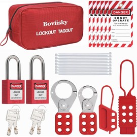 Boviisky Lockout Tagout Kit with Red Safety Padlocks, Hasps Set, Loto Tags, Electrical Lock Out Tag Out Kits, Keyed Different, 2 Keys Per Locks, 7162