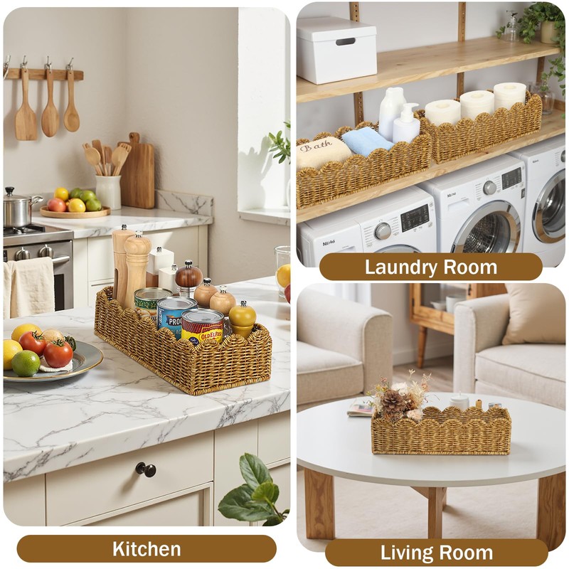 Scalloped Toilet Paper Basket - Resin Wicker Water-Resistant Storage Toilet