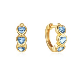 LOVPEPY Diamond Heart Hoop Earrings for Women 925 Sterling Silver White Cubic Zirconia Cartilage Piercing Earrings for Men 14k Gold Plated Blue CZ Circle Small Hoop Earring Minimalist Hypoallergenic Jewelry (Gold-1)