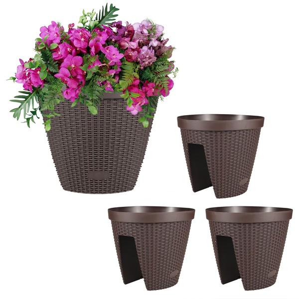 BPS 12'' Balcony Rattan Pattern Railing Planter Box with Drainage