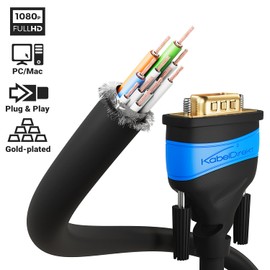 KabelDirekt VGA cable – 5m – for maximum video quality thanks to high-purity copper conductors (Full HD, VGA to VGA monitor cable & VGA lead, connects computers to screens/projectors, 15-pin D-Sub)