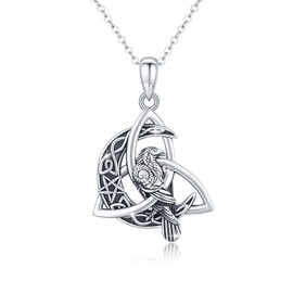Aututer Raven Necklace 925 Sterling Silver Crow Necklace Bird Necklace Celtic Moon Pendant Animal Necklace Raven Pendant Crescent Moon Necklace Celtic Knot Gothic Viking Raven Jewelry for Women Men