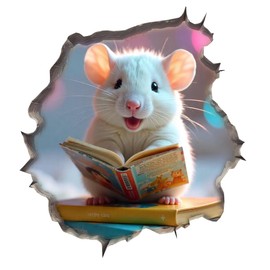 Mouse Reading Book Wall Murals Peel and Stick for Kids Room, Classroom Wall Decor - 3D Effect Wall Mural, Ideal Wall Stickers & Murals, Decorative Decal for Educational Spaces Design 29