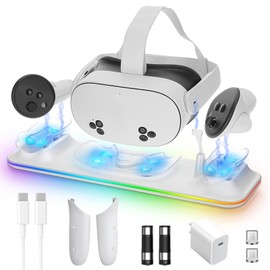 Charging Dock for Meta Quest 3S, Quest 3S Charging Station with RGB Light & Stand Non-Slip,VR Controller and Headset Charge Simultaneously, Display Stand for Oculus/Meta Quest 3S