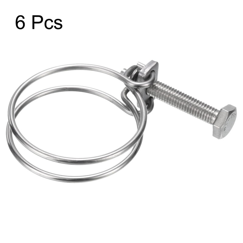 sourcing map 6Pcs Double Wire Hose Clamp, 48-55mm Adjustable Stainless