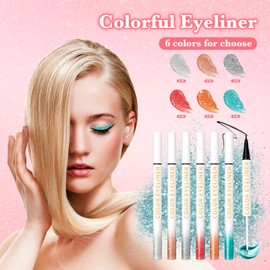 Vawolecy Flash Color Eyeliner, 2 in 1 Liquid Eyeliner Eyeshadow High Pigmented Eye Makeup Pen Waterproof Ultra-Fine Tip Metallic Multi-Reflective