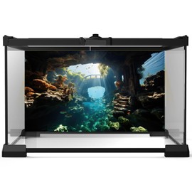 Riivvdise Aquarium Background Aquatic Stone Pillars Vibrant Fish Lively Coral Reef Terrarium Backdrop Deep Blue Sea Under Water World Fish Tank Background Rock Sunlight Rays Wallpaper Vinyl 48x24in