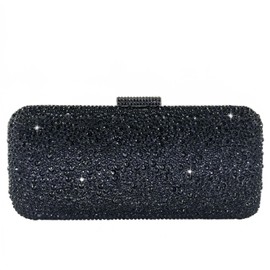 Boutique De FGG Black Crystal Clutch Purse for Women Formal Evening Handbags Wedding Party Rhinestone Clutch Bag, Mini, Black, Mini