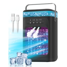 Portable Air Conditioner, 4-in-1 Evaporative Air Cooler, Personal Cooling Fan with 3 Speeds, 2 Mist Modes, 7 LED Night Light, 2-4H Timer, Quiet Mini Air Cooler for Bedroom Office Camping