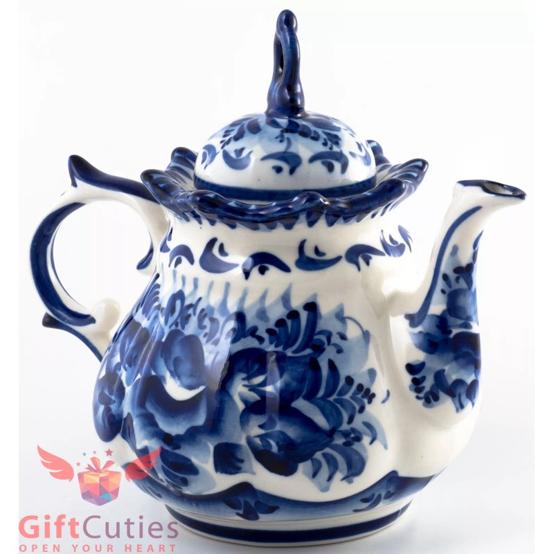 Porcelain Gzhel teapot coffee server handmade in Russia 650ml