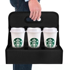 BOHEMIABY 6-Cup Drink Carrier, Portable Beverage Caddy with Handle - Reusable Foldable Holder for Coffee, Wine, Cans - Securely Carries Hot & Cold Drinks for Delivery, Takeout, Travel (Black)