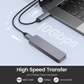 GiGimundo AJS10C M.2 NVMe SATA SSD Enclosure CNC Aluminum, Support UASP, NVMe 10Gbps M Key, SATA 6Gbps B&M Key, USB-C to External M2 Caddy for Size 2230/2242/2260/2280, Grey