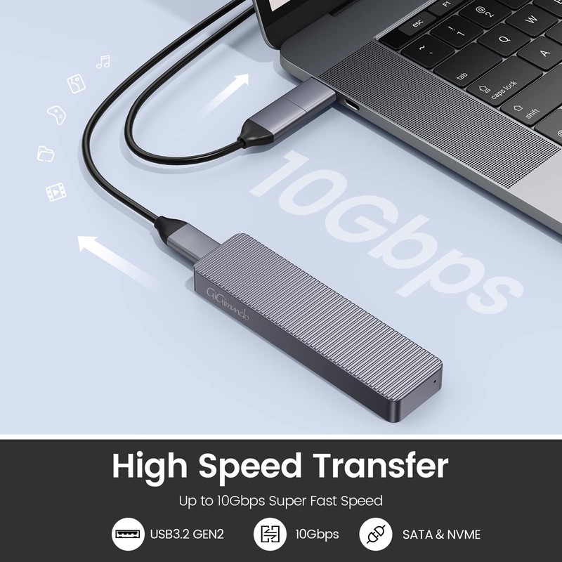 GiGimundo AJS10C M.2 NVMe SATA SSD Enclosure CNC Aluminum, Support