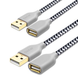 USB Extension Cable 2Pack, OKRAY 6FT Braided USB 2.0 Extender Cord Male to Female Data Transfer Extension Cable with Gold-Plated Connector for USB Flash Drive/Hard Drive/Keyboard/Printer/Webcam -White