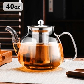 PARACITY Glass Teapot Stovetop 40 OZ/1200ml, Tea pot with Removable 18/8 Stainless Steel Infuser, Borosilicate Clear Tea Kettle, Teapot Blooming and Loose Leaf Tea Maker Tea Brewer for Camping