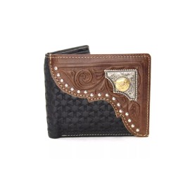 West Star Texas Genuine Leather Short Wallet Studs Gift Box Gold Longhorn Silver