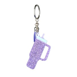 GroveEss Cup Key Ring,Cute Shiny Acrylic Keychain,Novelty Glitter Bottle Shape Pendant Keyring Gifts for Women Ladies Girls Purse Handbag Luggage Backpack Car Key Decoration(Purple)