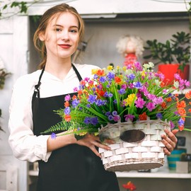 STYLIFING 12 Bundles Artificial Flowers for Outdoor UV Resistant Plastic Plants Fake Flowers for Hanging Planters Garden Porch Patio Window Box Wedding Decoration