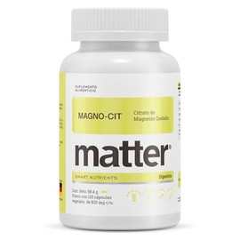 Matter Magno-Cit, Citrato de Magnesio Quelado USP, Apoya la Función Muscular, Nerviosa y Digestiva, Certificación Kosher y Halal, Alta Biodisponibilid