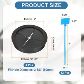 sourcing map 4Pcs Cable Cord Grommet, 2-3/8"(60mm) Rubber Desk Grommets Wire Pass Through Hole Cover with Marked Cable Ties for Home Office Cable Wire Protection, Black