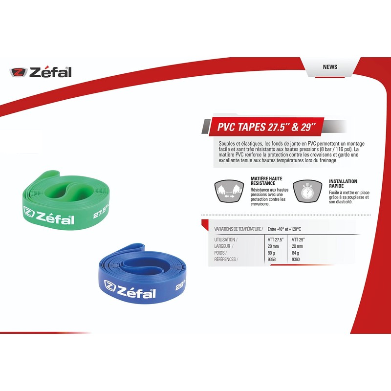 Zefal 9360 Soft PVC Rim Tape, 1.1 - 0.8 inches