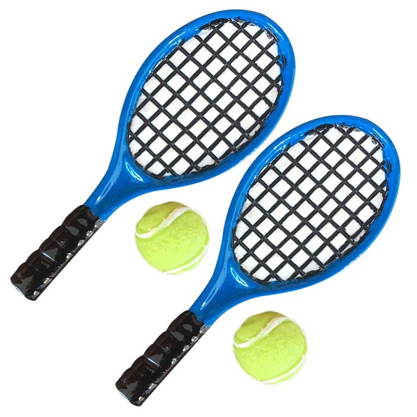 ARTIBETTER 1:12 Miniature Tennis Racket and Ball Set Dollhouse Decoration Accessories 4pcs