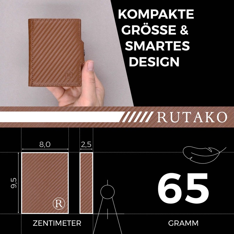 RUTAKO Slim Wallet with Coin Compartment, Mini Wallet for Men