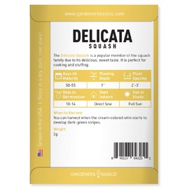 Gardeners Basics, Delicata Squash Seeds for Planting - Winter Squash Heirloom, Non-GMO Vegetable Squash Variety- 3 Grams Seeds Great for Summer Garden