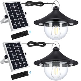 Solar Barn Lights Indoor Outdoor Shed Light Solar Powered with Remote & Motion Sensor, Waterproof Solar Hanging Pendant Lamp for Porch, Inside Home, Farmhouse, Gazebo, Chicken Coop, Daytime Available