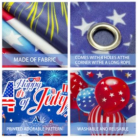 4th of July Decorations Banner Outdoor Patriotic Memorial Day Independence Day Hanging Banner，Yard Sign Bunting Background for Photography for Indoor Home House Decor Party Supplies 43.3 * 70.86 inch