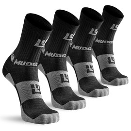 MudGear Hiking Crew Socks, Breathable Mid-Calf Trekking Socks with Arch and Ankle Support, Moisture-Wicking and Blister-Resistant, High-Performance Socks for Men and Women, 2-Pack, Black, Medium