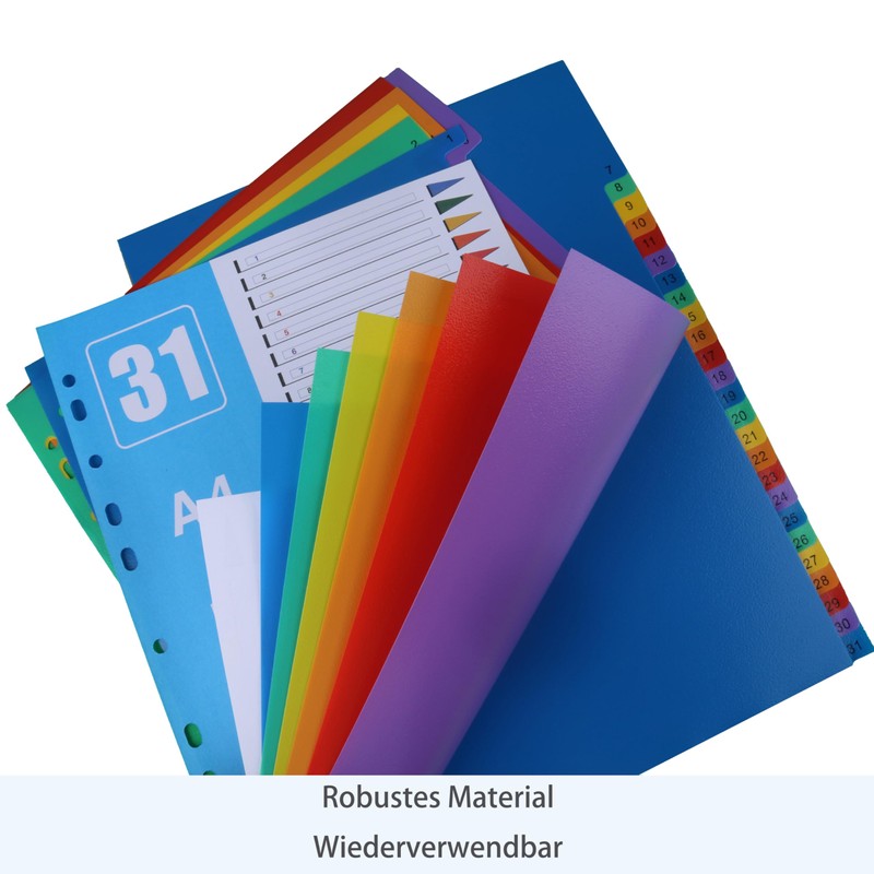JALVPI 2 x 31-Piece A4 Index Dividers for Folders, Plastic,