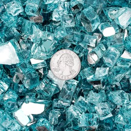 onlyfire 10 pounds Fire Glass for Propane Fire Pit and Gas Fireplace, 1/4 Inch Reflective Firepit Glass Rocks for Fire Pit Table and Fire Bowl, High Luster Aqua Blue