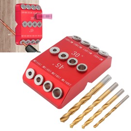 Omninmo 30 45 90 Degree Angle 4 Sizes Drill Hole Guide Jig with 4 Drill Bits for Angled and Straight Hole,Deck Cable Railing Lag Screw Drilling Template Block for Cable Wood Post, Wire Handrail