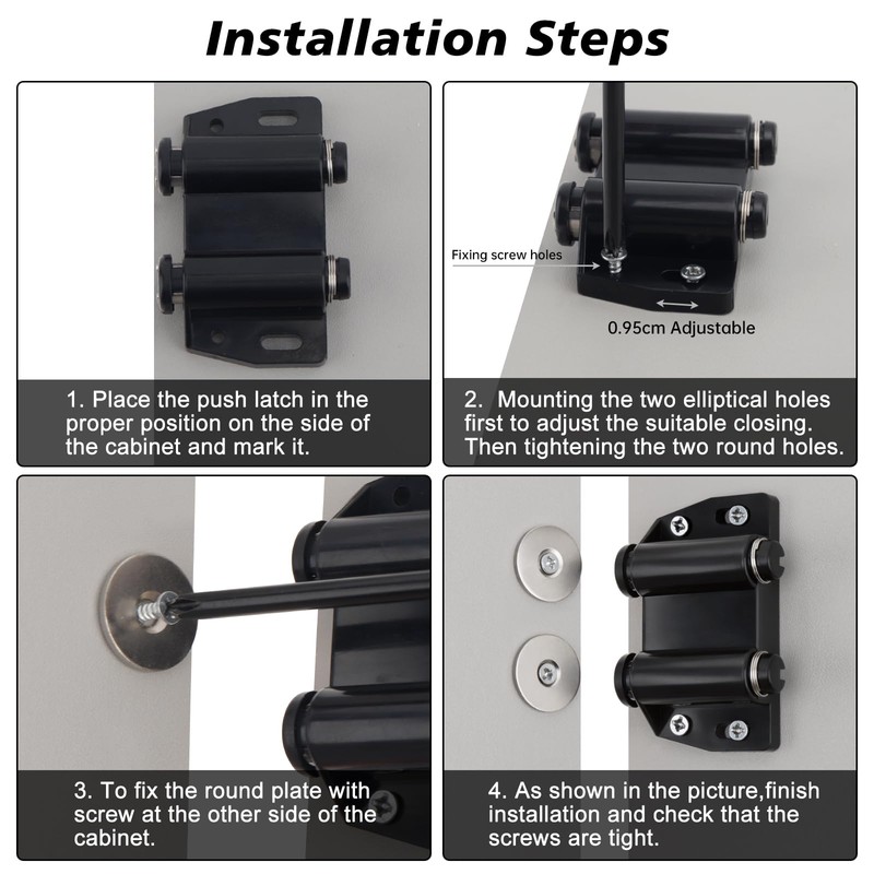 Magnetic Push Latch,Double Push to Open Cabinet Door Touch Latches,8