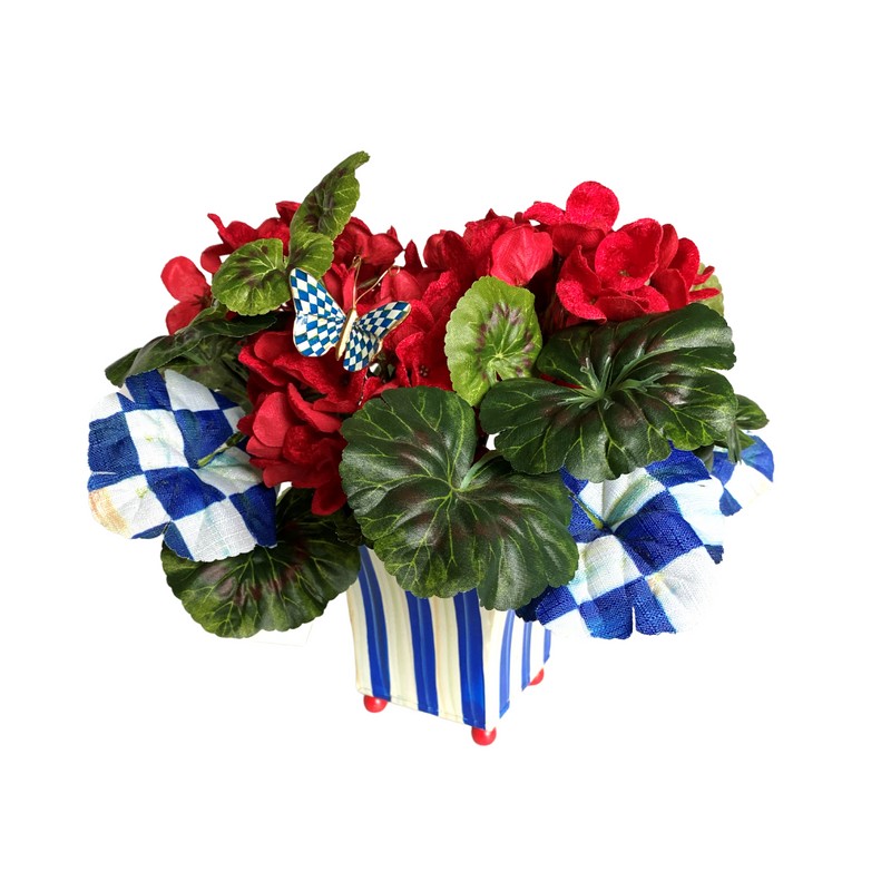 Mackenzie Childs Royal Check Potted Geranium Red Brand New, Original