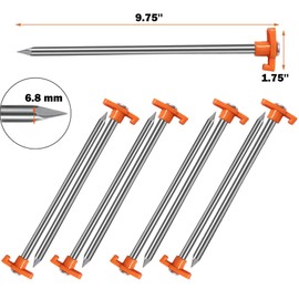 Cheardia Cheardia 20 Pack Tent Stakes Heavy Duty, 10.25 Inch Yard Stakes Non-Rust Metal Tent Pegs Ground Stakes Tent Spikes for Camping Patio, Garden, Canopies, Grassland, Outdoor, Orange
