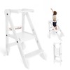 Foldable Toddler Tower, 3 Adjustable Height Toddler Standing Tower, Wooden