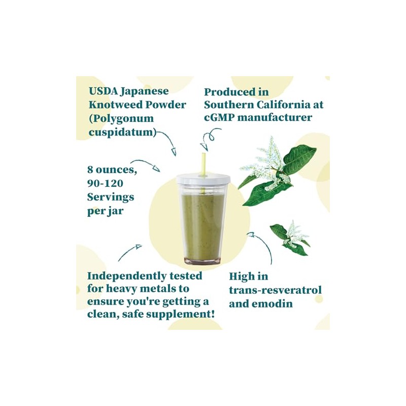 USDA Certified Organic Japanese Knotweed Powder, 226 Grams, Natural Trans-resveratrol,