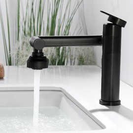 Black Bathroom Faucet 1080 Degree Swivel Lavatory Basin Sink Faucet 1 Handle Big Angle Spray Aerator Spout Extender Universal Rotating Splash Filter 2 Water Outlet Modes