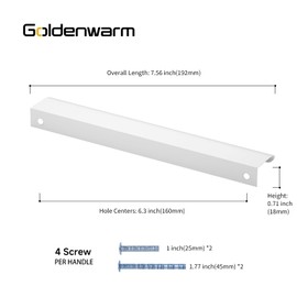 goldenwarm Pack of 10 Hidden Cabinet Handles, Furniture Handles, White Door Handles, Interior Doors, 160 mm, Kitchen Handles, Cabinet Handles, Furniture Handles for Kitchen Cabinets, Aluminium