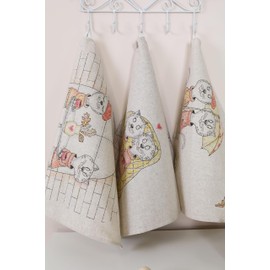 textile idea - Set of 3 half-linen tea towels, 46 x 60 cm, kitchen towels, small hand towels, 60% linen, 40% cotton, hand towel with hanger - Mur Miau, 3 pieces.