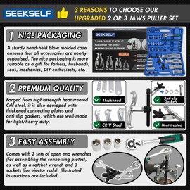 SEEKSELF 3" 4" 6" 8" Gear Puller Set, 2-Jaw/3-Jaw Bearing Puller Kit with Ratchet Wrench, Heavy Duty Pulling Tool, Reversible Jaw for Internal External Flywheel Gear Pulley Bearing Rotor Removal